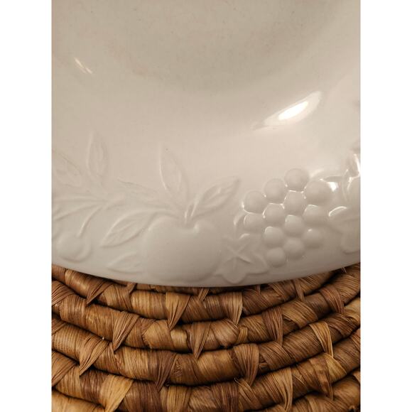 Gibson China Embossed Fruit Serving Bowl 9.5" Apple Grapes Leaves White Single - Picture 4 of 13